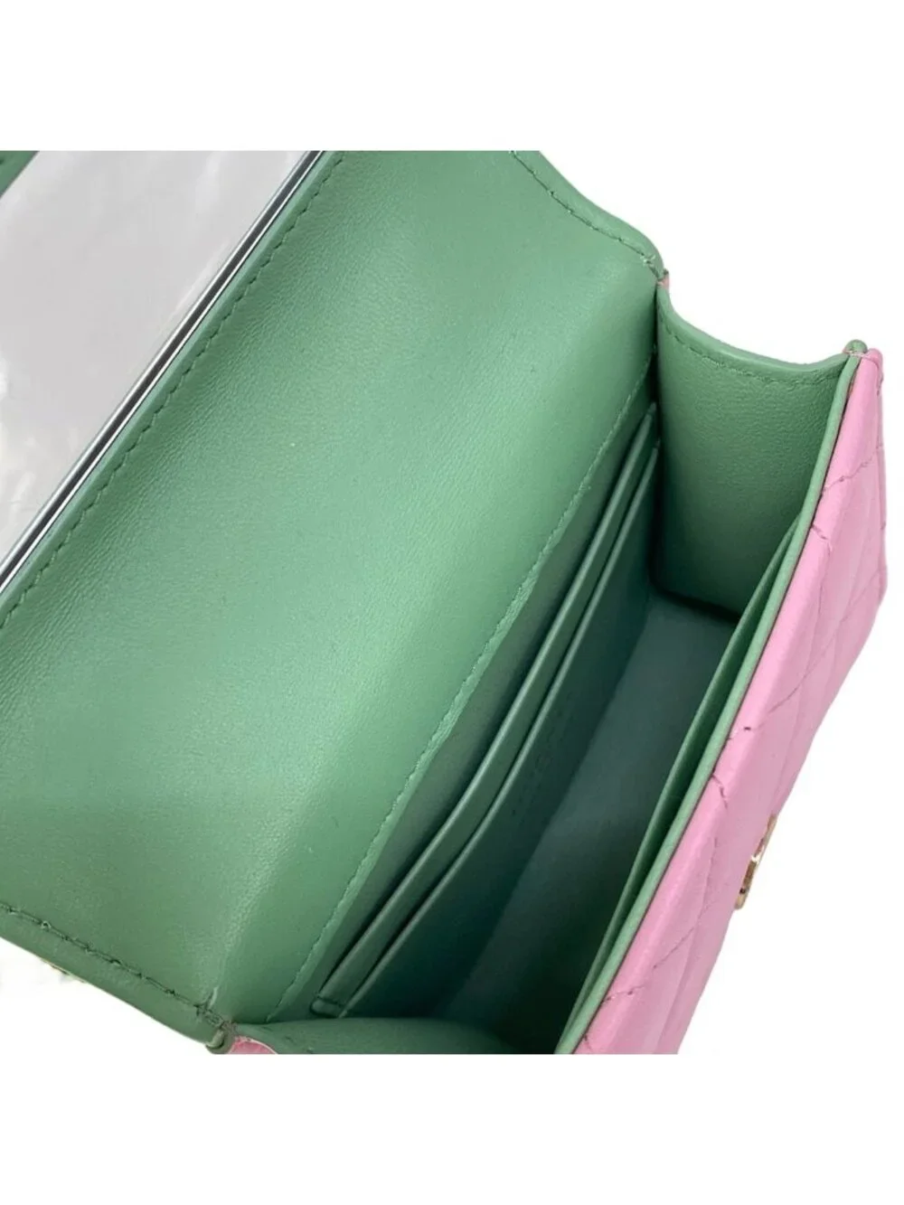 Chanel Shoulder Bag Quilted Chain Clutch Pink Light Green Lambskin